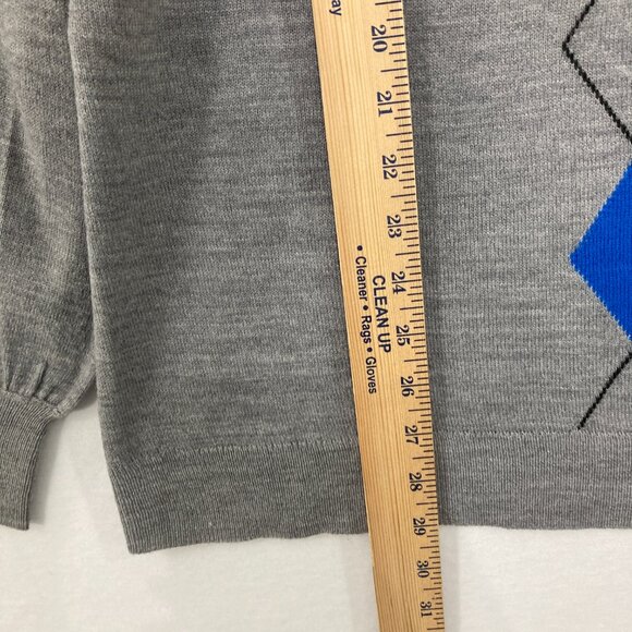 New York & Company size XXL Gray Argyle Colorful Print Light Knit Sweater Preppy - Picture 5 of 9